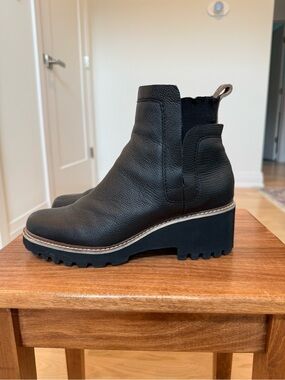 Dolce Vita Black Leather Lug-Sole Ankle Booties